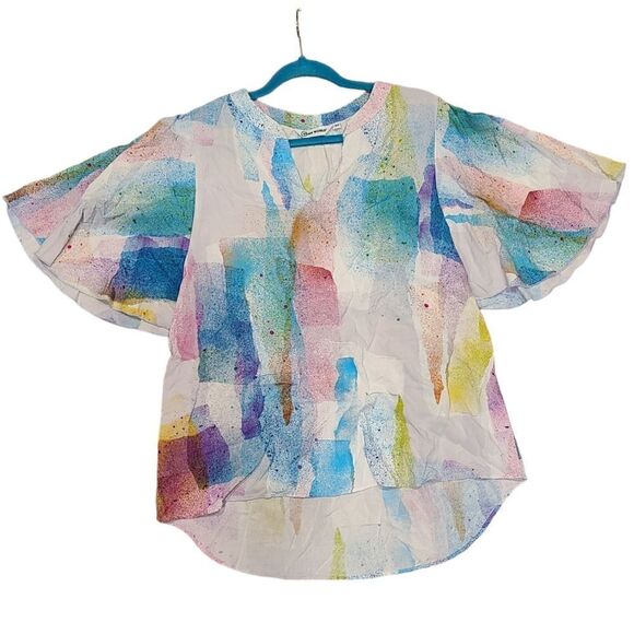 Jams World Ice Pop Flutter Sleeve Hawaiian Rayon Popover Blouse, Art-to-Wear | M - Picture 2 of 9